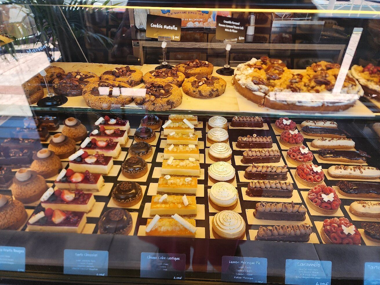 French pastries and tarts in a bakery display case in Marigot, St. Martin